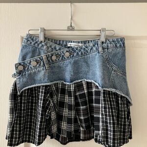 Denim and Plaid Mini Skirt